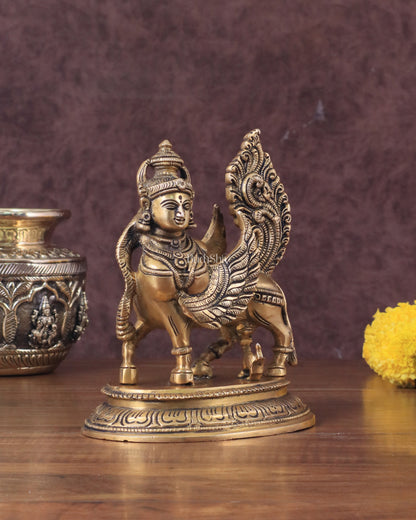 Brass Superfine Kamdhenu Cow with Calf Idol - Gold Finish, Divine Symbol of Abundance