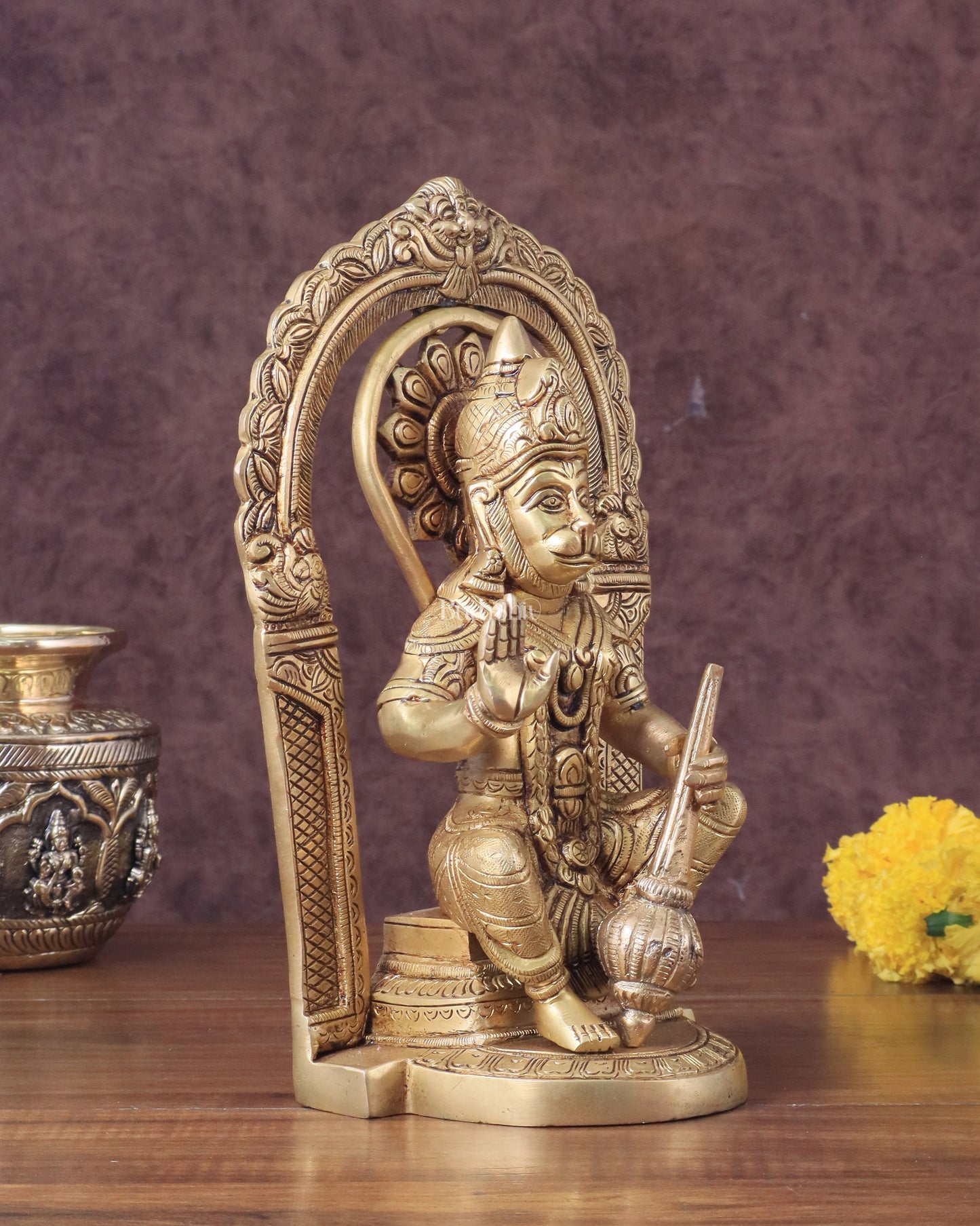 Pure Brass Lord Hanuman Seated on Throne Idol - 8"