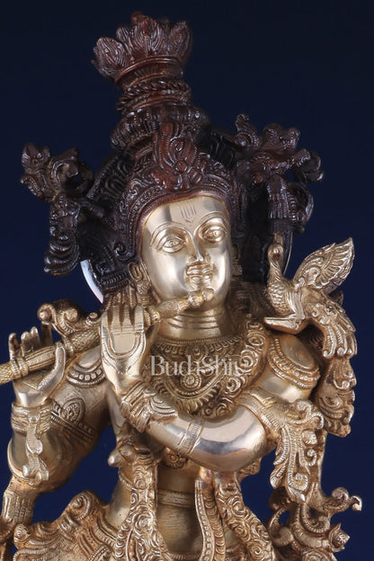 Brass Handcrafted Krishna Statue 30 inch dual tone