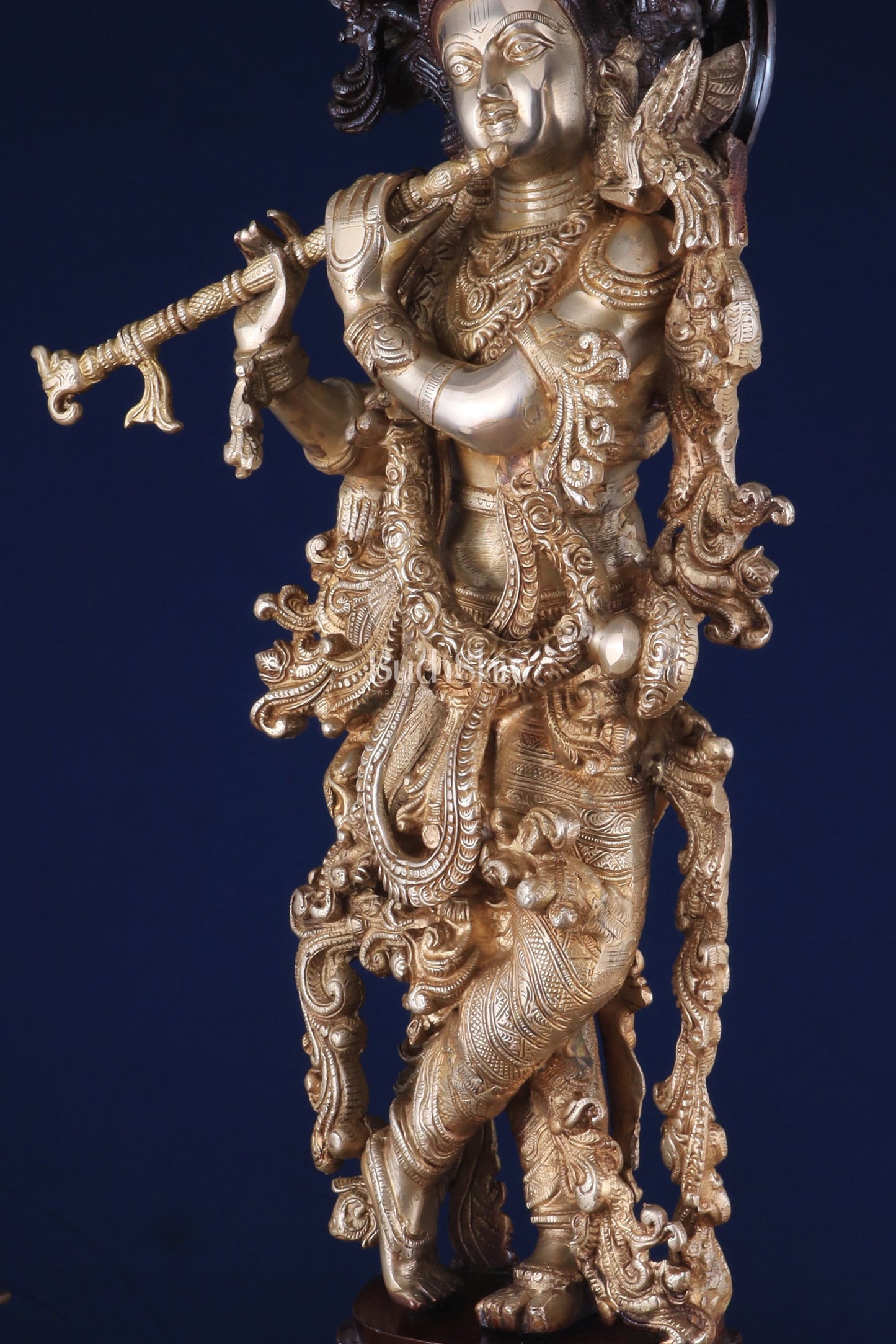 Brass Handcrafted Krishna Statue 30 inch dual tone