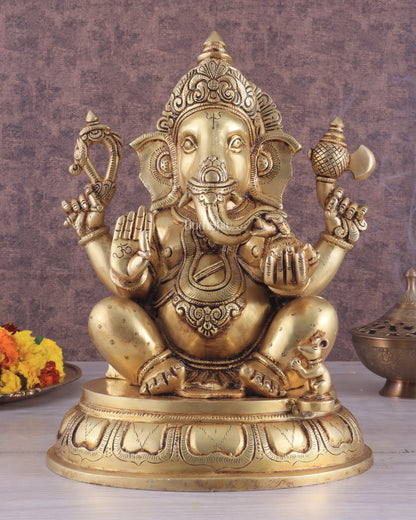 Brass Superfine Lord Ganesha Handcrafted Idol 13.5"