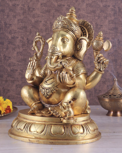 Brass Superfine Lord Ganesha Handcrafted Idol 13.5"