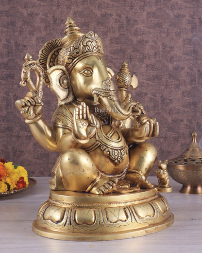 Brass Superfine Lord Ganesha Handcrafted Idol 13.5"