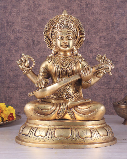 Pure Brass Handcrafted saraswati idol 13.5"