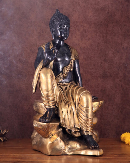 Brass Buddha Sitting Statue with Black Heat-Treated Finish - 30"