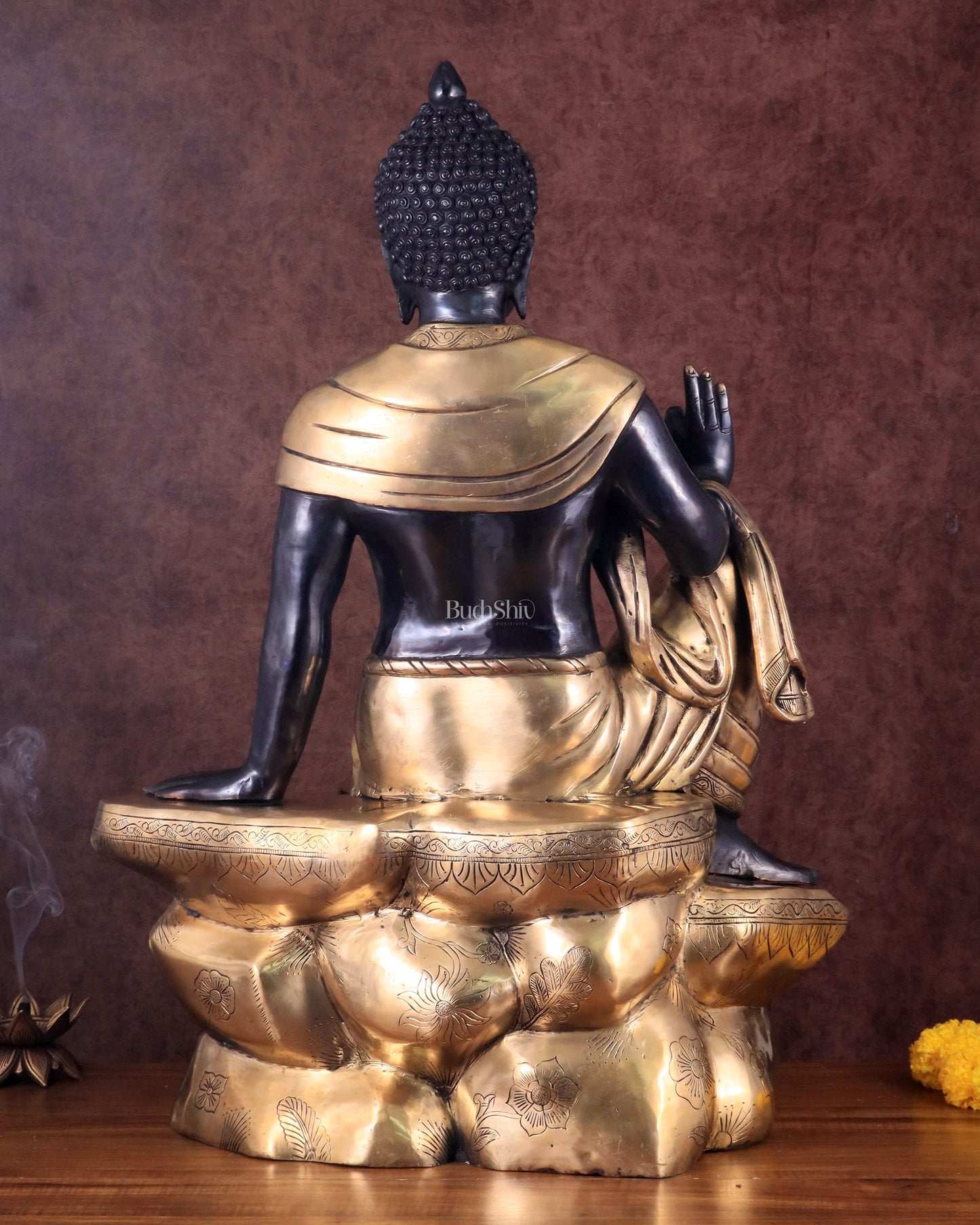 Brass Buddha Sitting Statue with Black Heat-Treated Finish - 30"