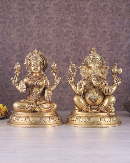 Brass Ganesha Lakshmi statue 13.5"