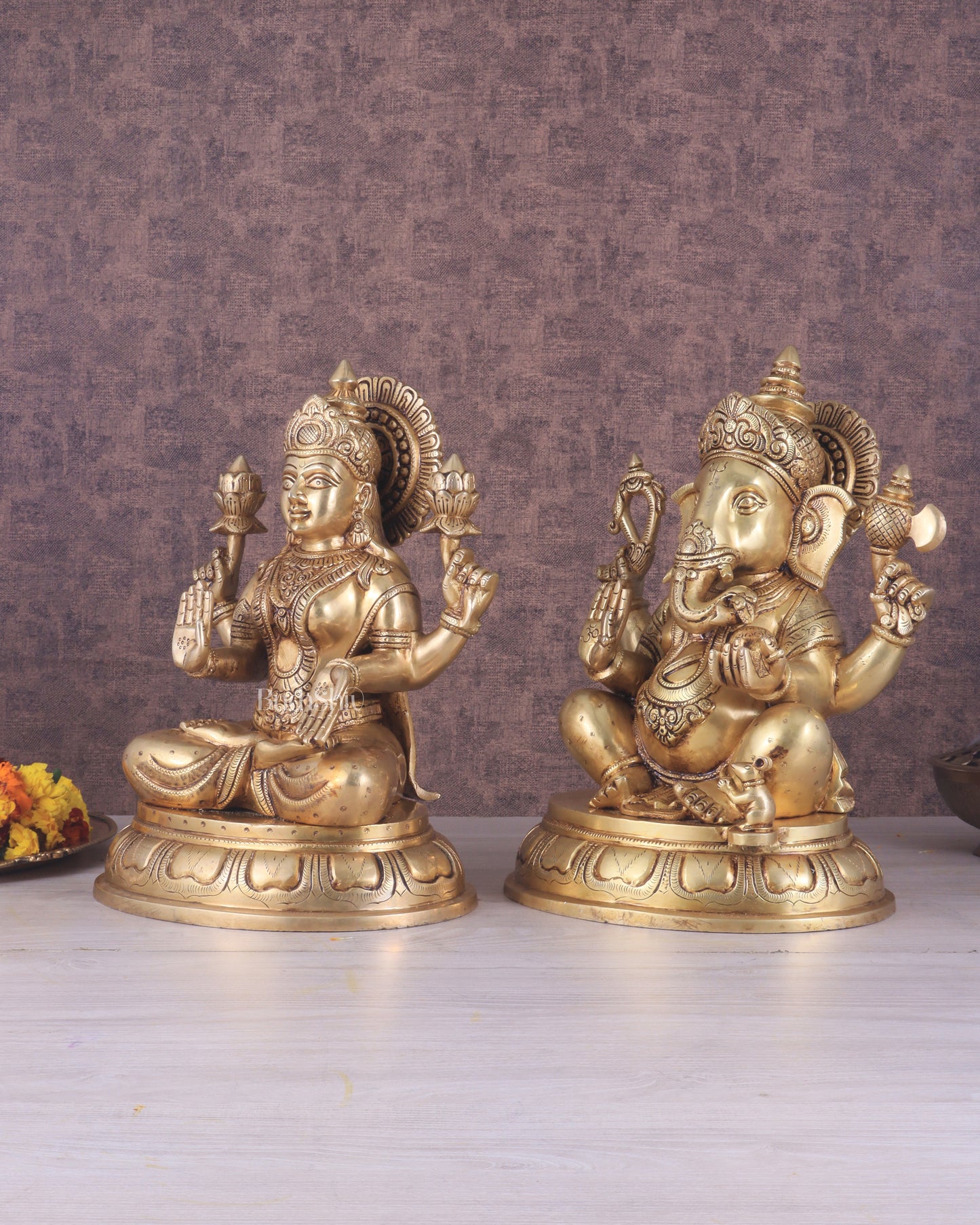 Brass Ganesha Lakshmi statue 13.5"