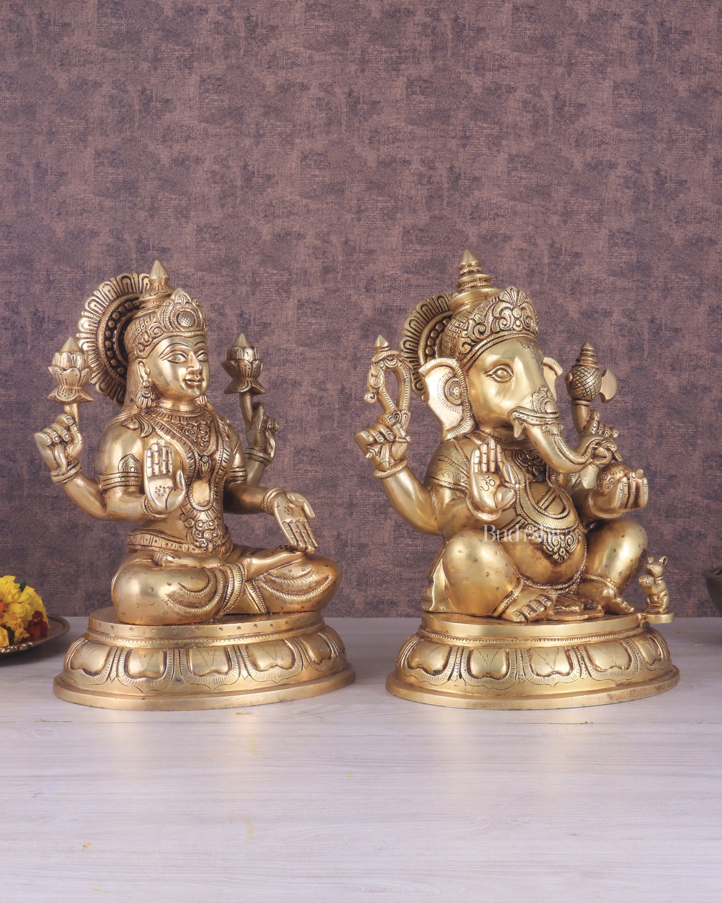 Brass Ganesha Lakshmi statue 13.5"