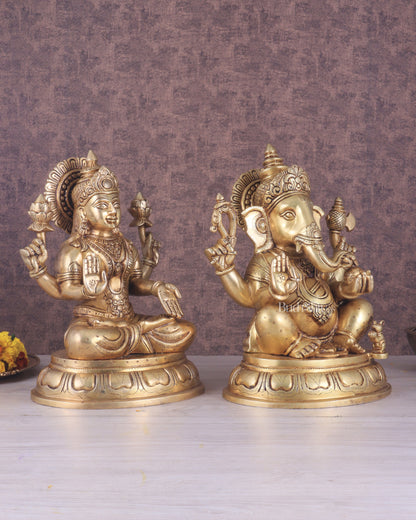 Brass Ganesha Lakshmi statue 13.5"