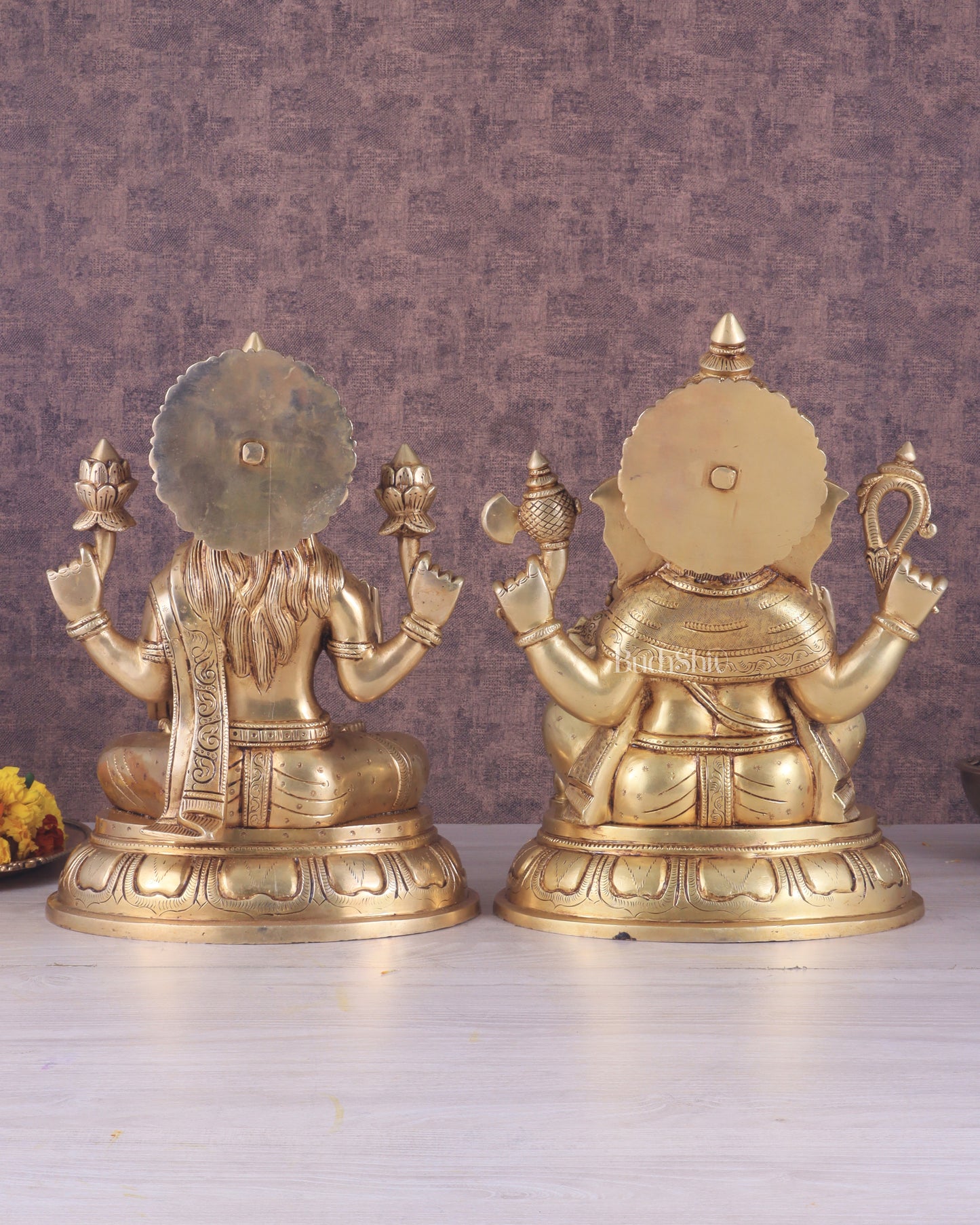 Brass Ganesha Lakshmi statue 13.5"