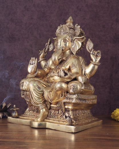 Ganesha Pure Brass Superfine Seated on Throne Statue - 18"