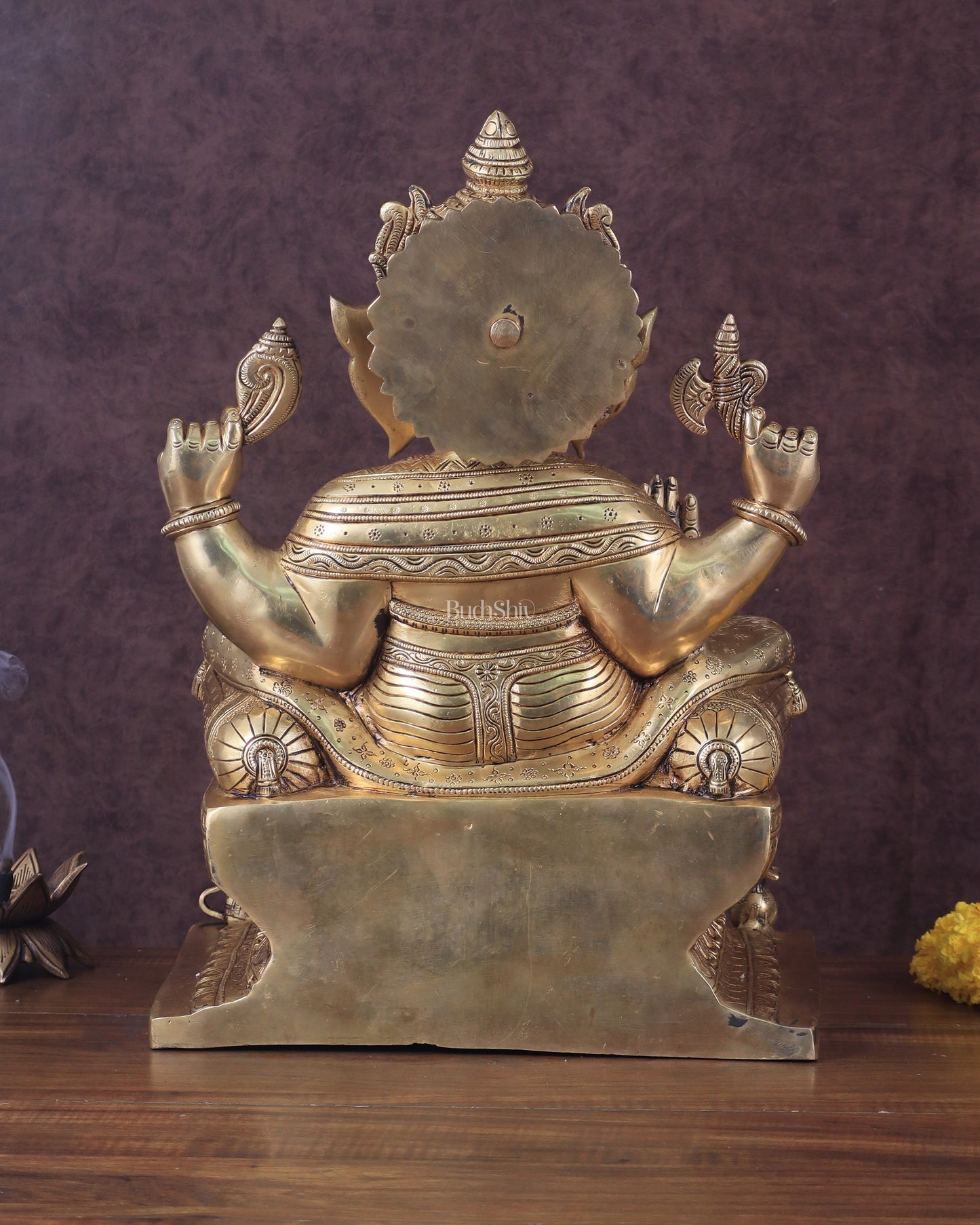 Ganesha Pure Brass Superfine Seated on Throne Statue - 18"