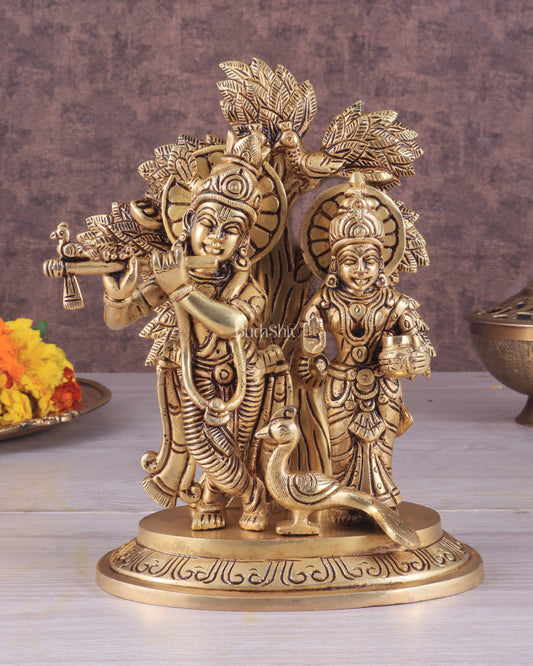 Pure Brass Superfine Radha Krishna Standing Under Kalpavriksha Statue