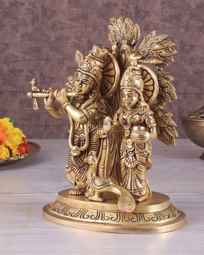 Pure Brass Superfine Radha Krishna Standing Under Kalpavriksha Statue