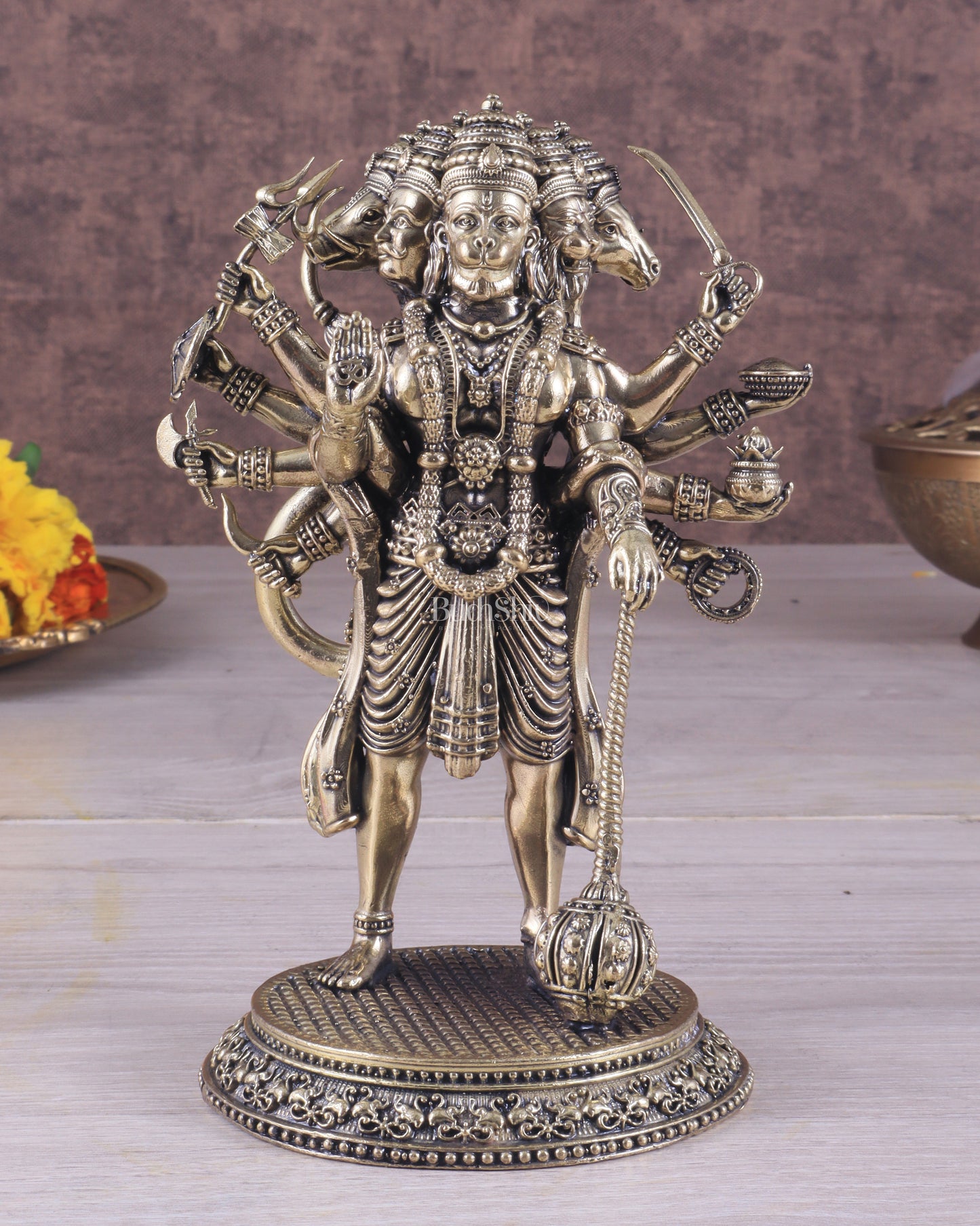 Pure Brass Superfine Standing Panchmukhi Hanuman Idol 6.5"