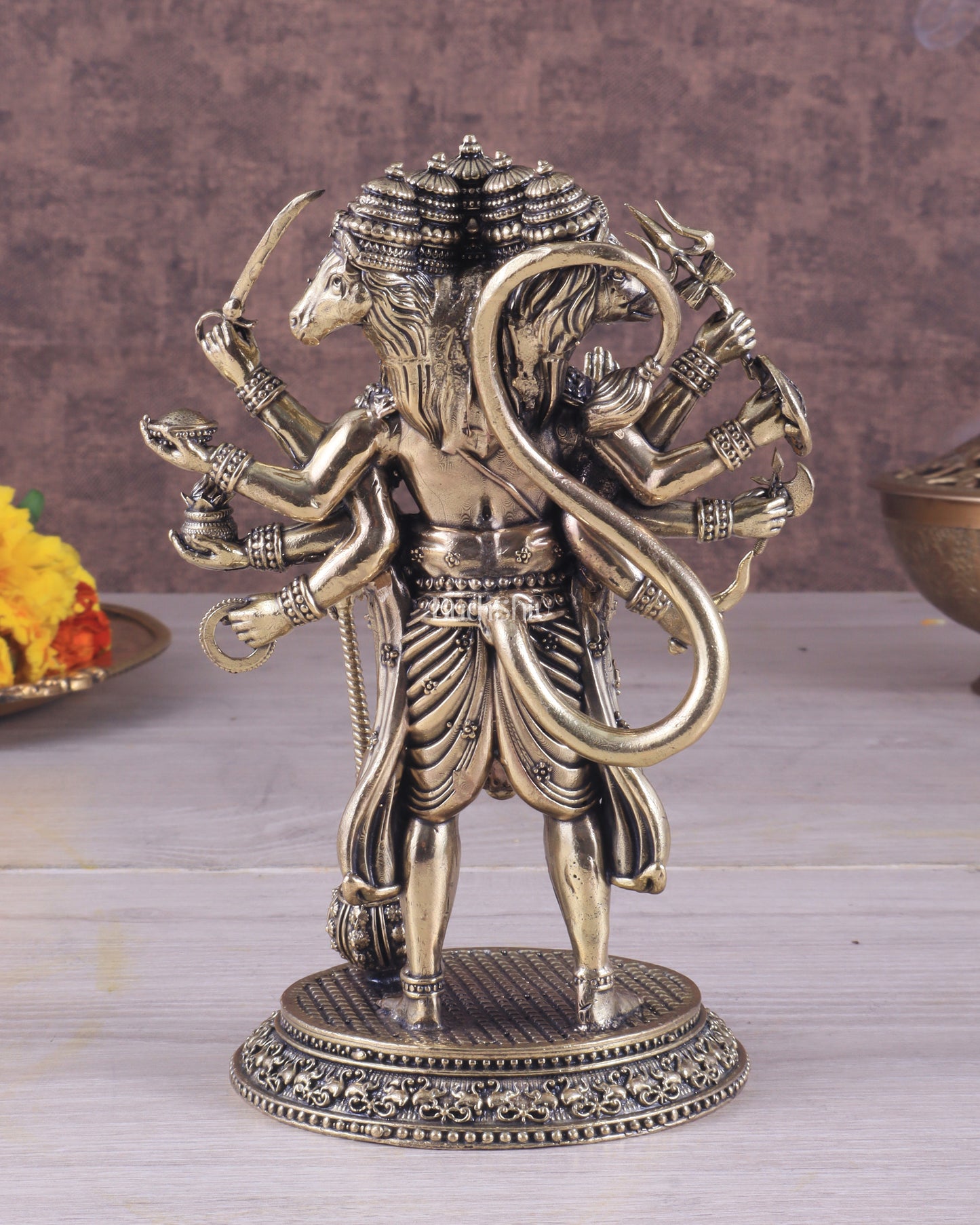 Pure Brass Superfine Standing Panchmukhi Hanuman Idol 6.5"