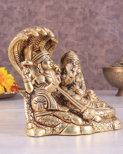 Brass Superfine Resting Lord Vishnu with Lakshmi Idol | Lakshmi Narayan with Sheshnaag