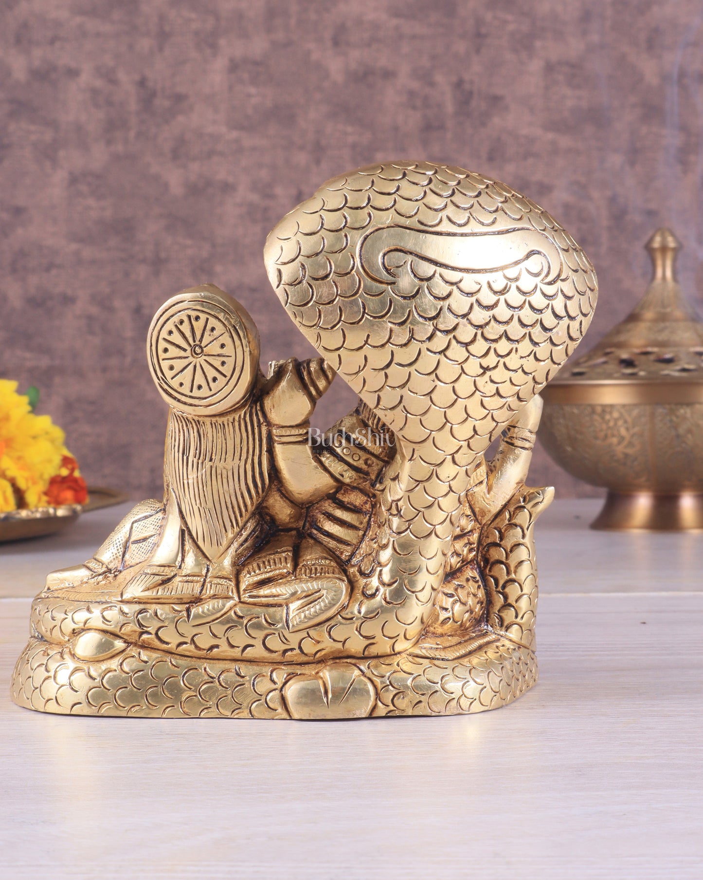 Brass Superfine Resting Lord Vishnu with Lakshmi Idol | Lakshmi Narayan with Sheshnaag