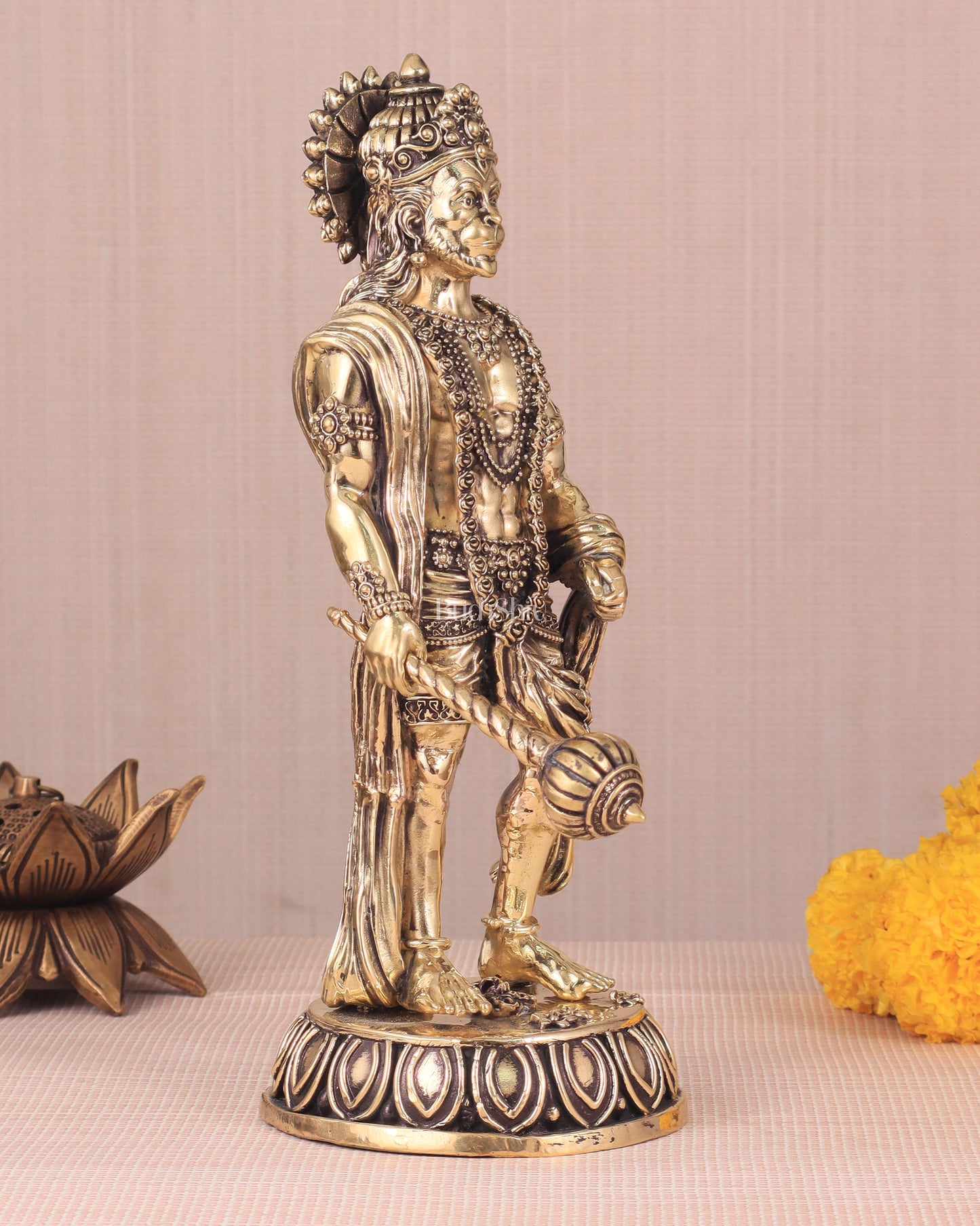 Intricate Standing Hanuman Ji Brass Sculpture - 10.5"