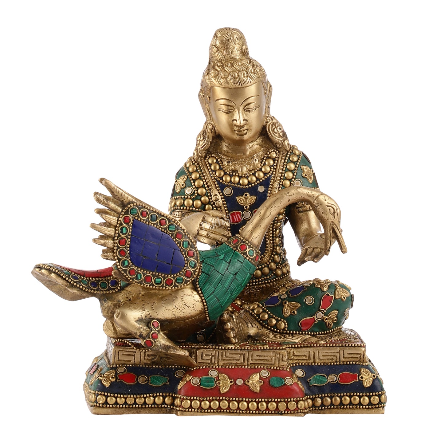 Brass Buddha Healing the Swan Statue | Meenakari Art | 9" Height