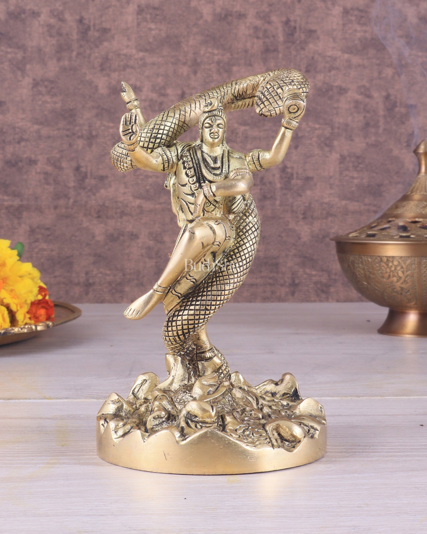 Brass Dancing Shiva Surrounded by Vasuki - Excellent Statue