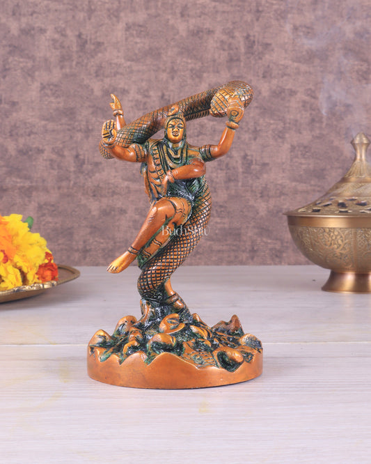 Brass Dancing Shiva Surrounded by Vasuki - Excellent Statue brown tone