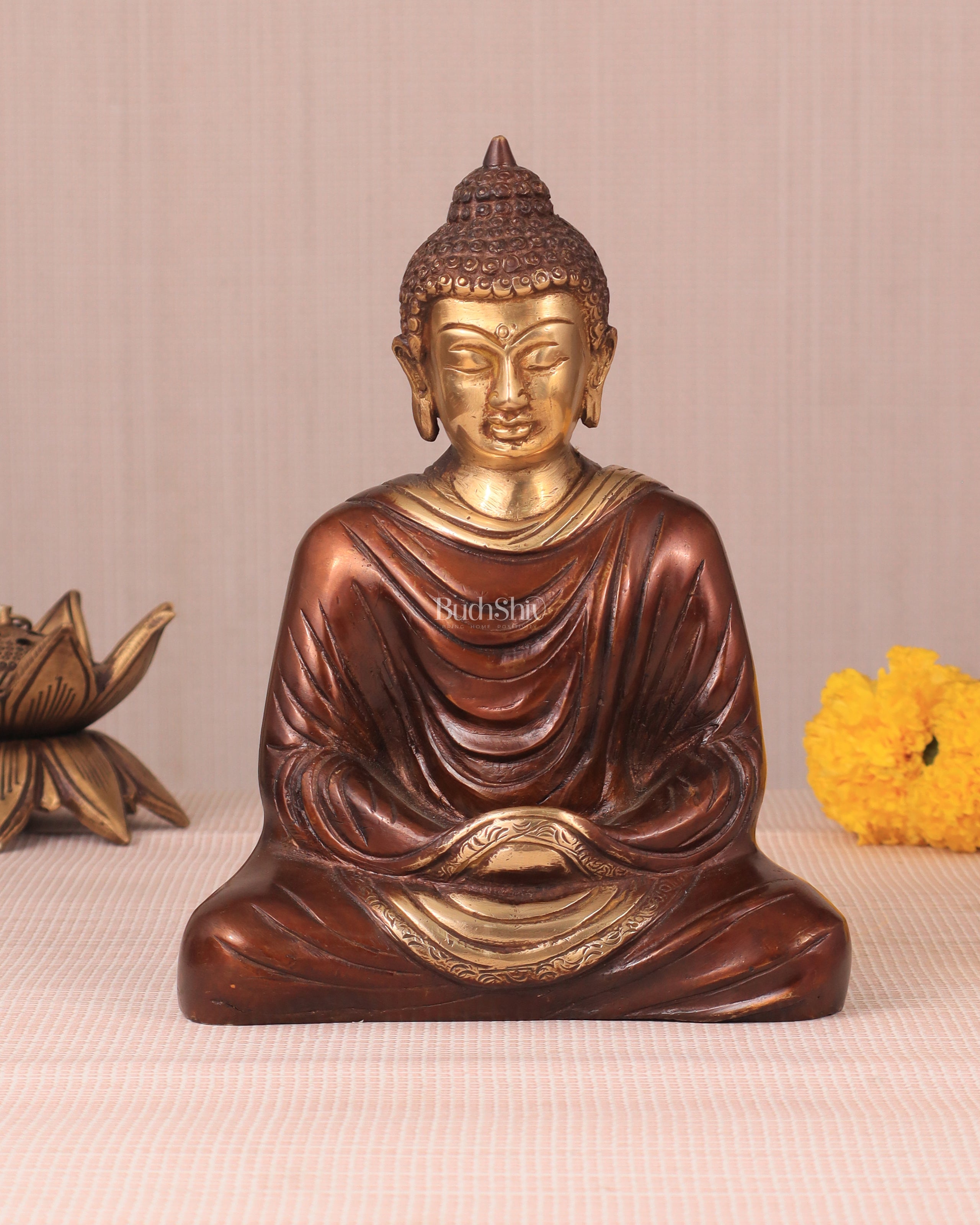 Brass Buddha Head Statue, 7.5