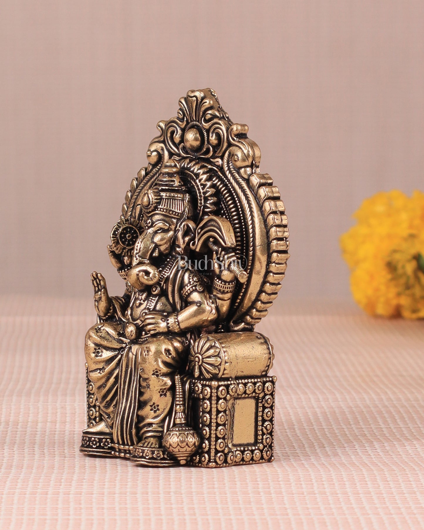 Pure Brass Superfine Lord Ganesha as Lalbaugcha Raja - 3.8"