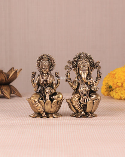 Brass Superfine Ganesh Lakshmi Idols - 4 Inch