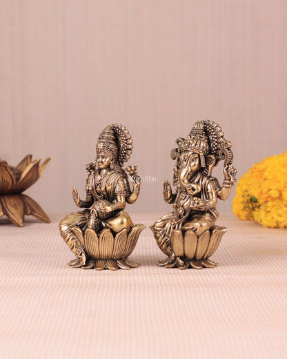 Brass Superfine Ganesh Lakshmi Idols - 4 Inch