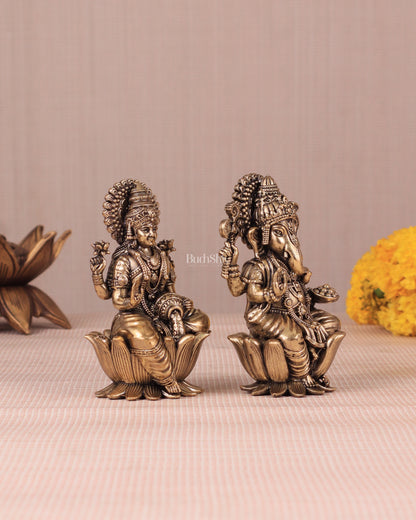 Brass Superfine Ganesh Lakshmi Idols - 4 Inch