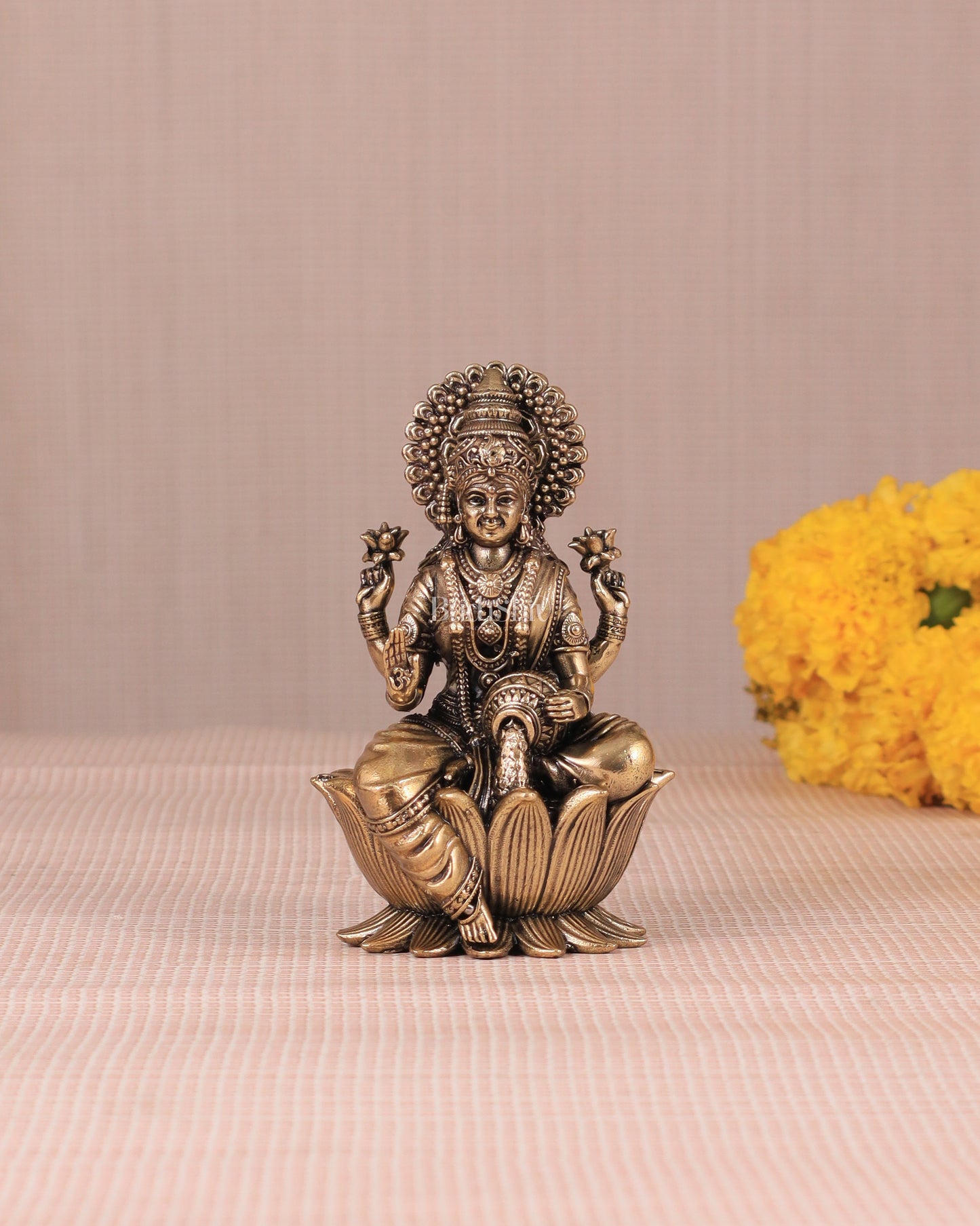 Brass Superfine Lakshmi Idol - 4 Inch lotus base