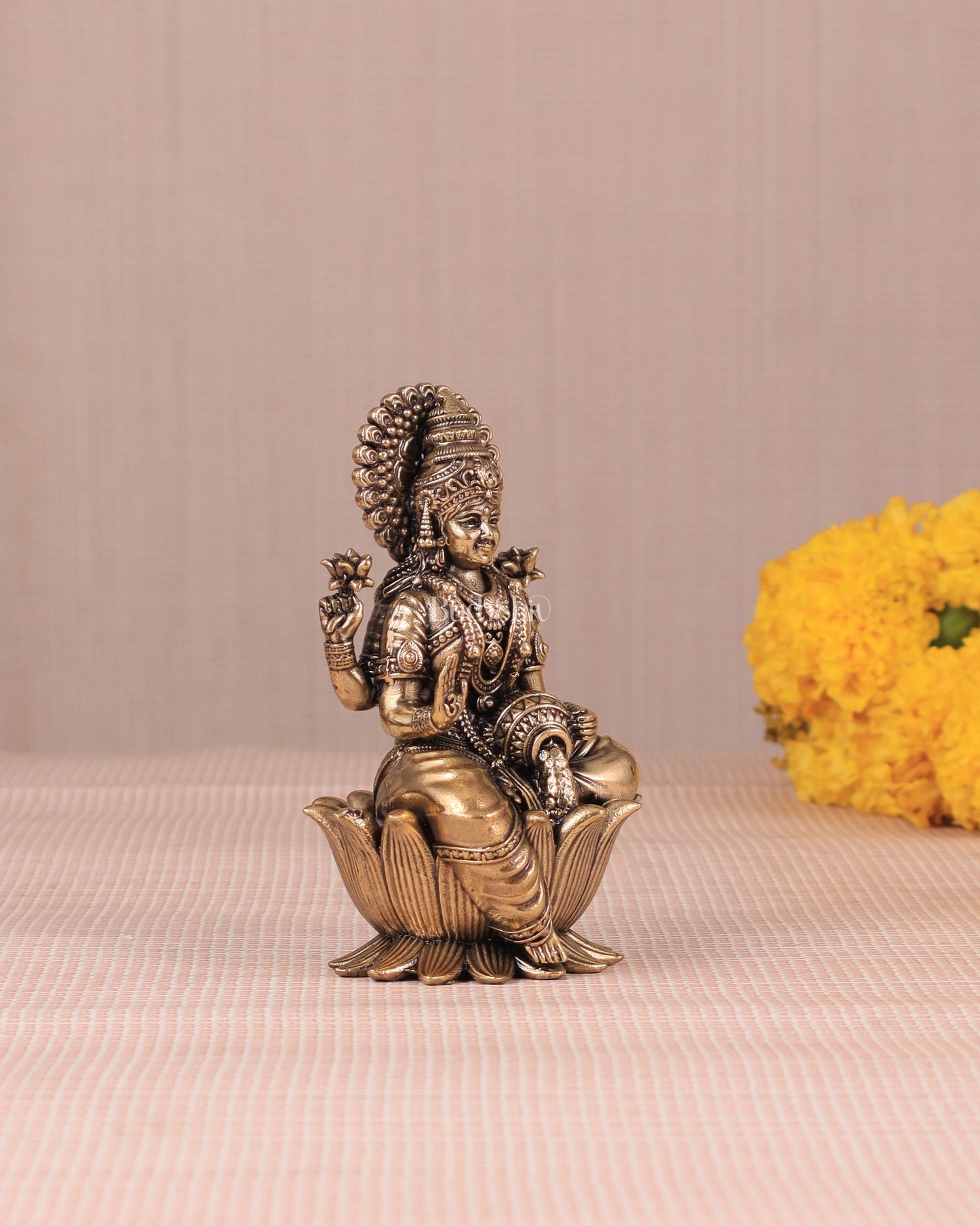 Brass Superfine Lakshmi Idol - 4 Inch lotus base