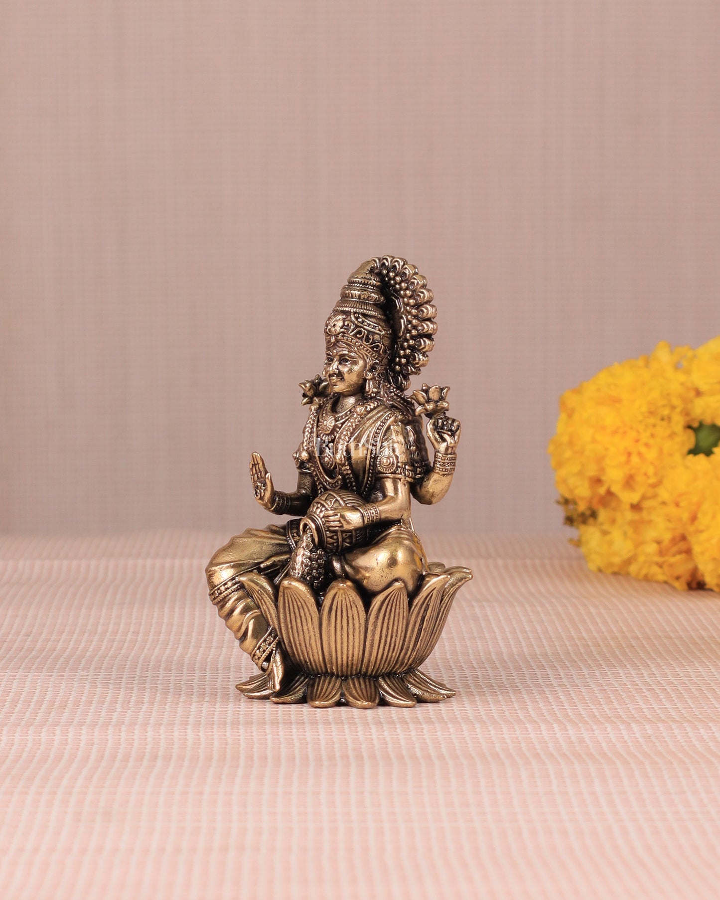 Brass Superfine Lakshmi Idol - 4 Inch lotus base