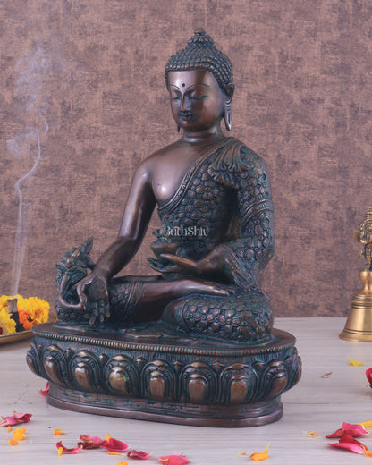 Pure Brass Antique Buddha medicine Statue - 13.5" Height