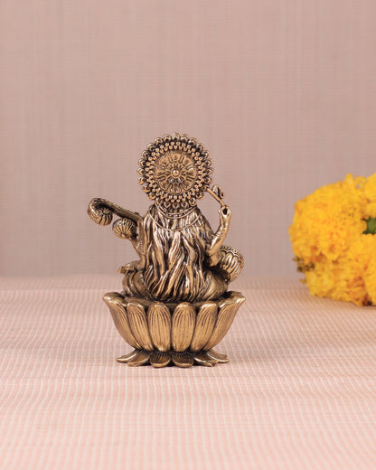 Brass Superfine Saraswati Idol - 4 Inch lotus base