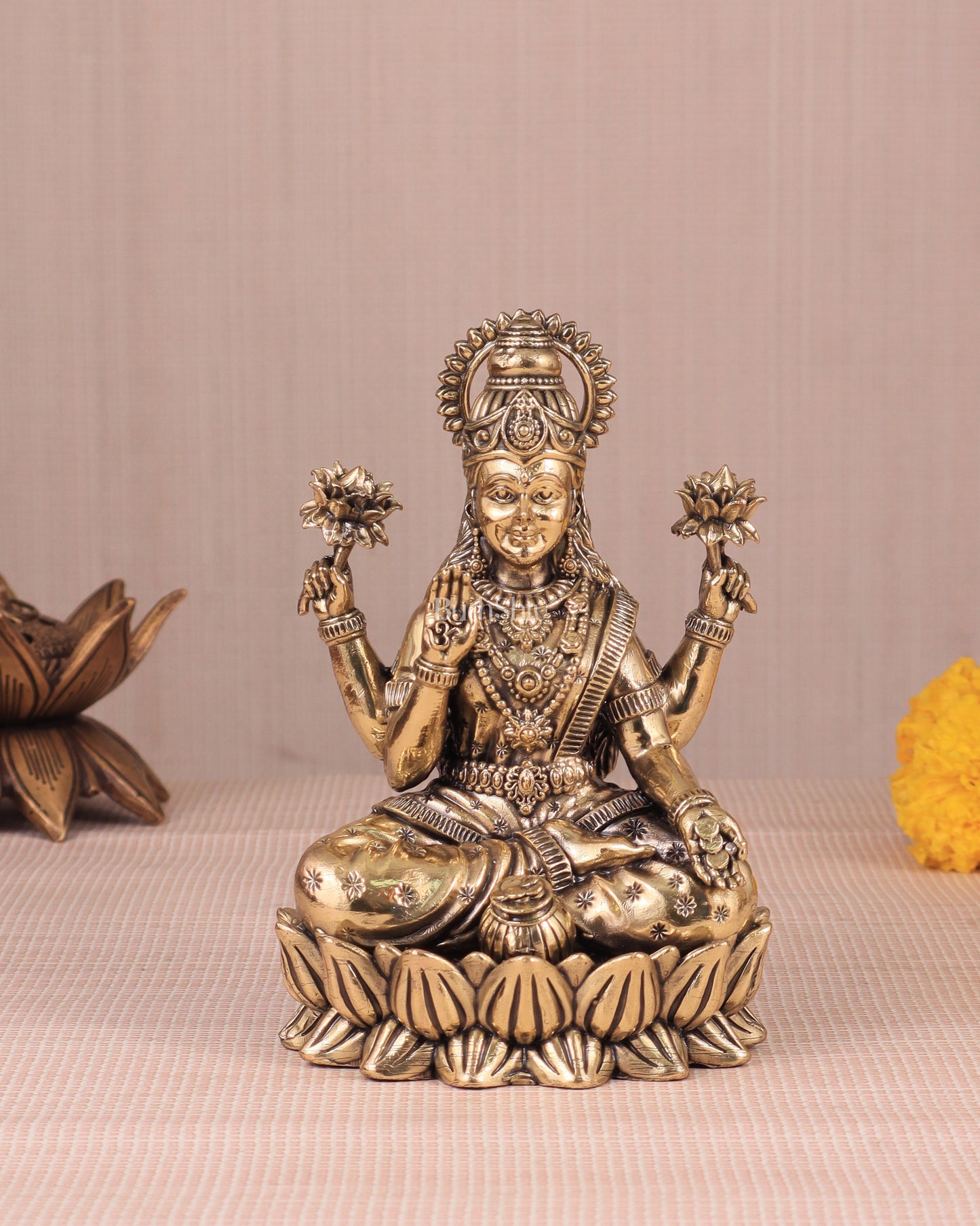 Intricate Lakshmi Superfine Brass Idol with Clear Detailing