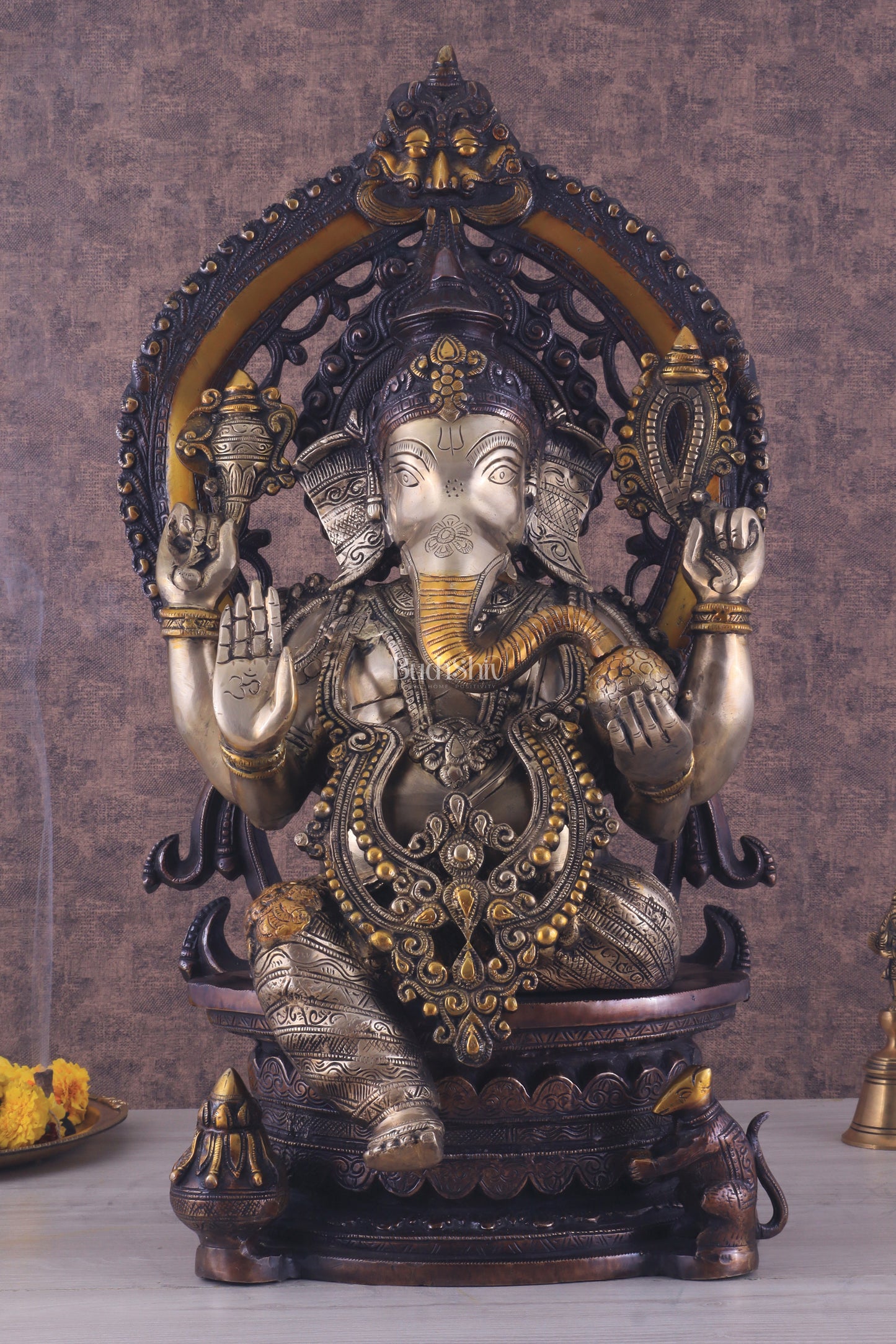 Pure Brass Ganesha Idol | Superfine Three Tone Finish 26"