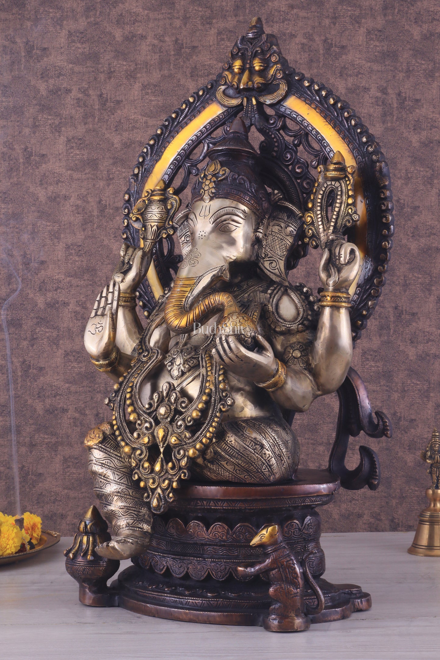 Pure Brass Ganesha Idol | Superfine Three Tone Finish 26"