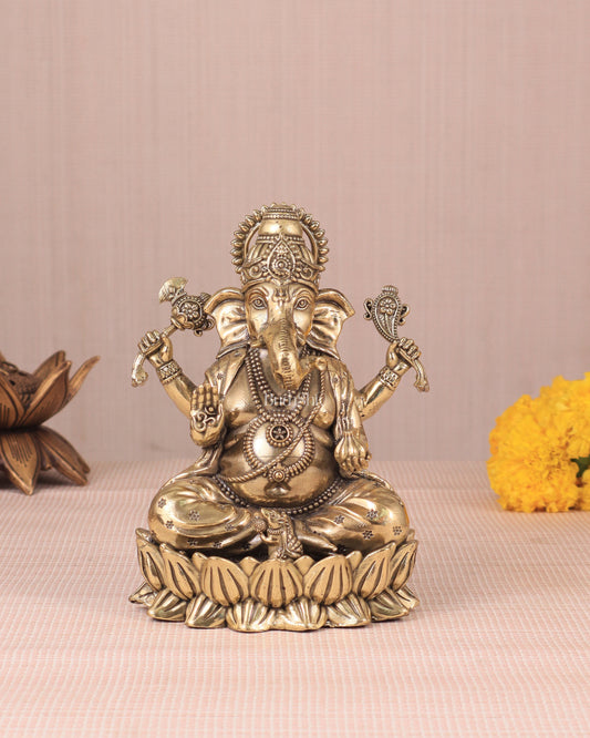 Intricate Ganesha Superfine Brass Idol with Clear Detailing 6'