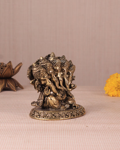 Panchmukhi Ganesha (Five-Faced) Superfine Intricate Pure Brass Idol - 4.25"