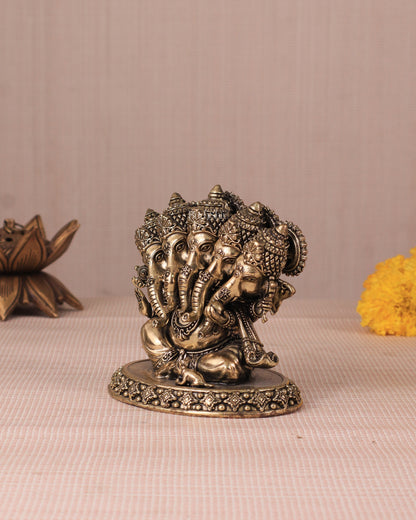 Panchmukhi Ganesha (Five-Faced) Superfine Intricate Pure Brass Idol - 4.25"