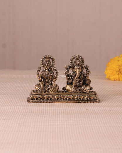 Ganesh Lakshmi Brass Idol on Same Base - Intricate Superfine, 3"