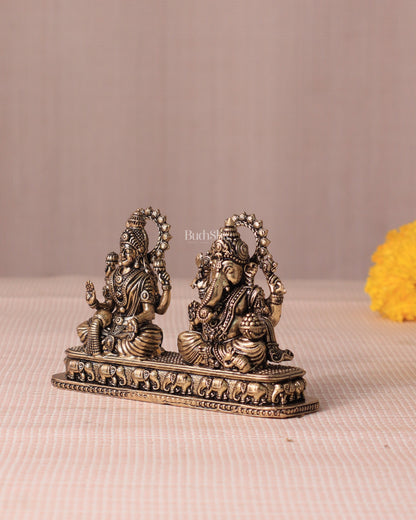 Ganesh Lakshmi Brass Idol on Same Base - Intricate Superfine, 3"