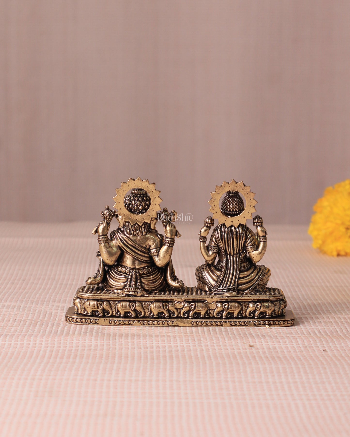 Ganesh Lakshmi Brass Idol on Same Base - Intricate Superfine, 3"