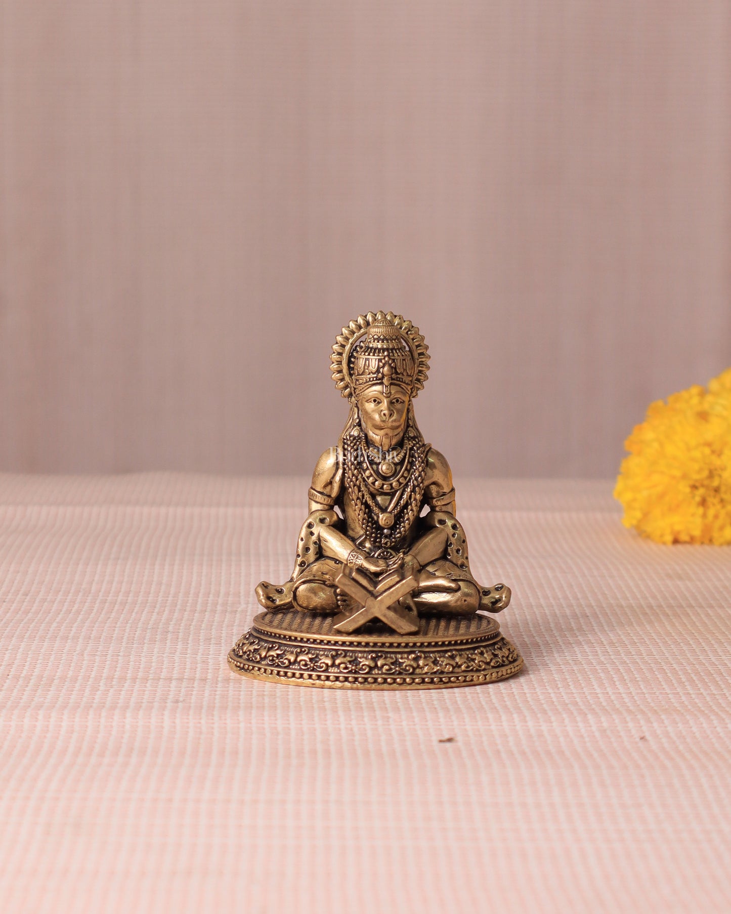 Brass Hanuman in Meditation with Ram Naam Book - 3.5"