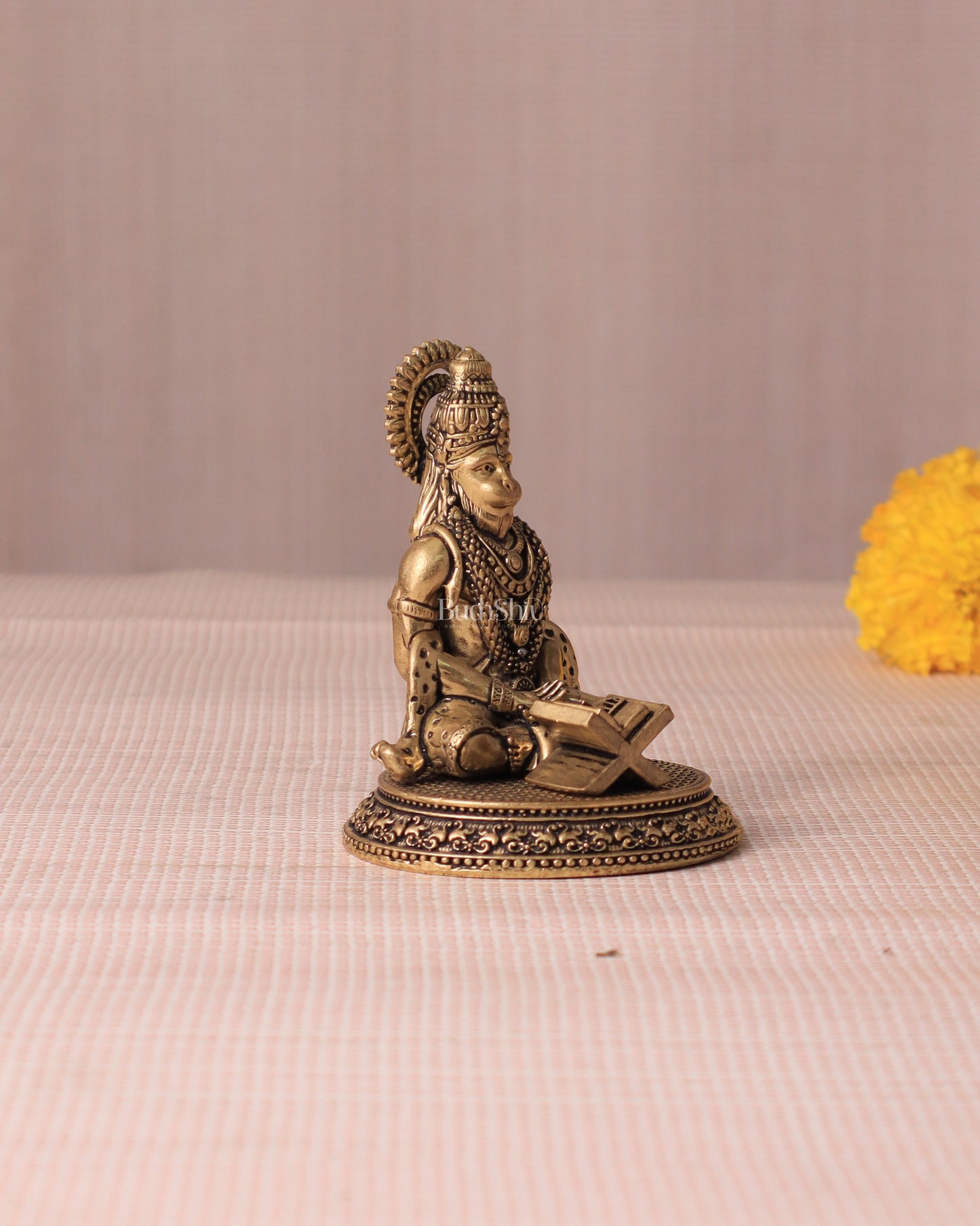 Brass Hanuman in Meditation with Ram Naam Book - 3.5"