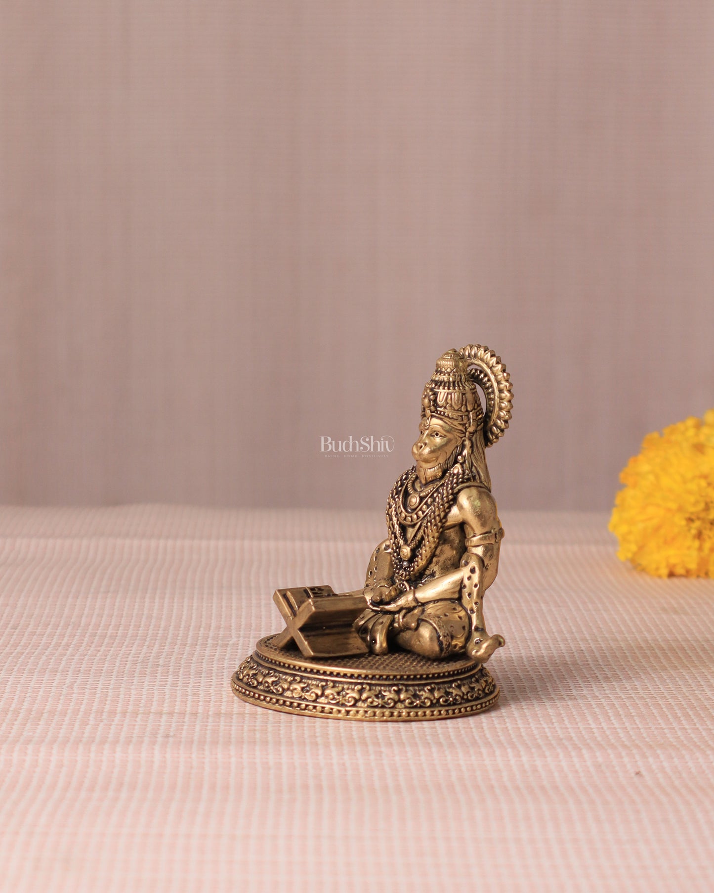 Brass Hanuman in Meditation with Ram Naam Book - 3.5"