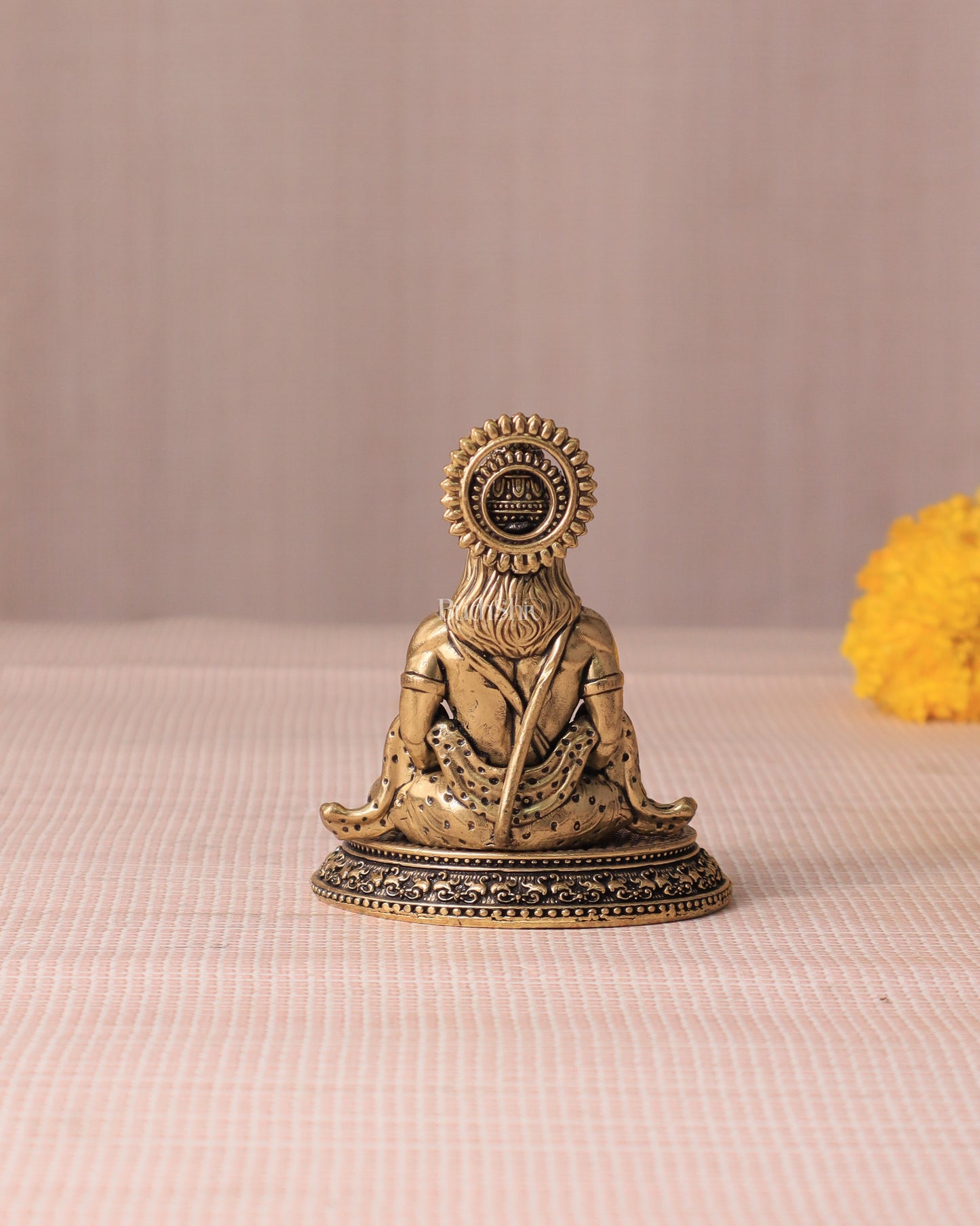 Brass Hanuman in Meditation with Ram Naam Book - 3.5"